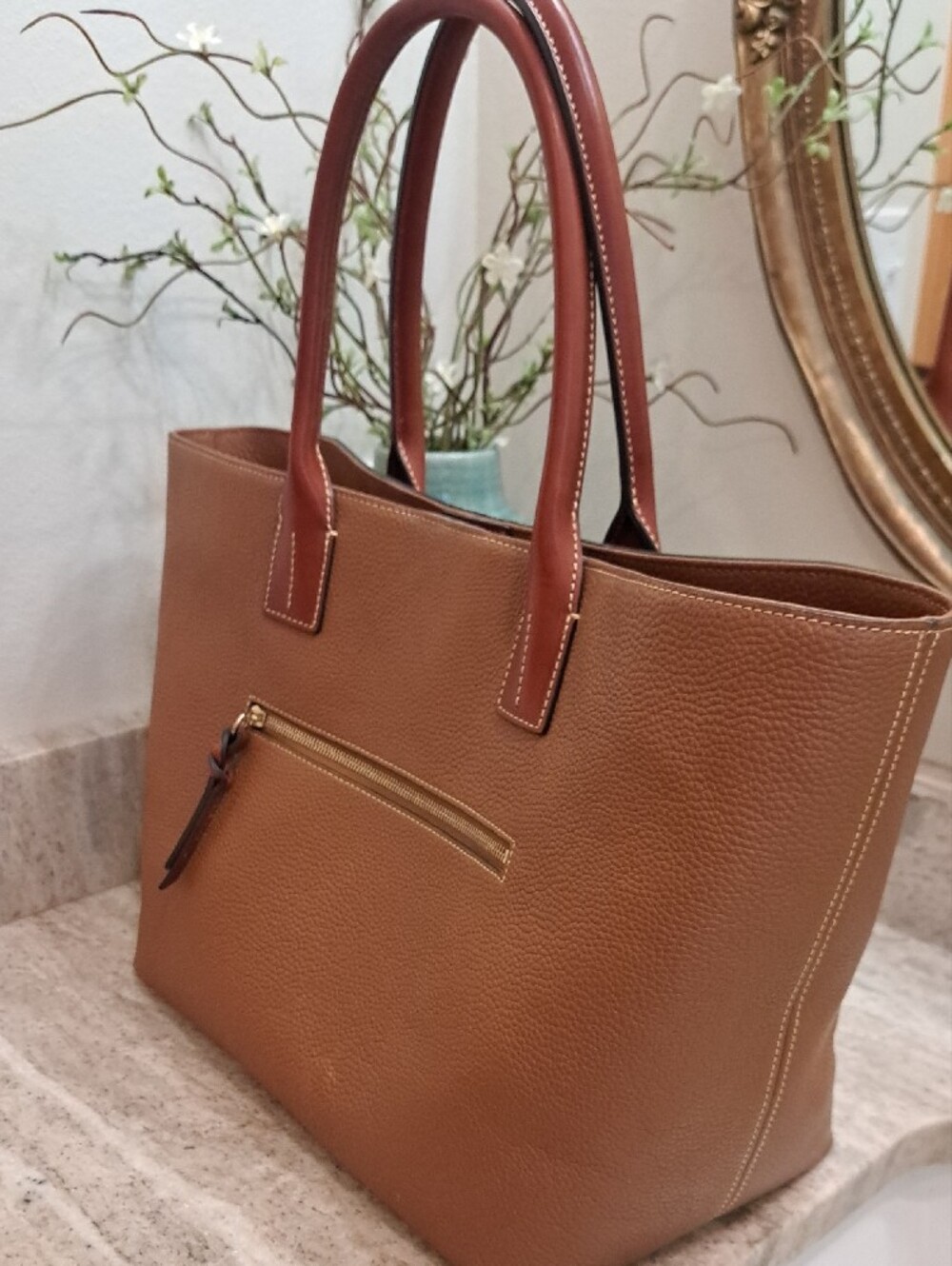 Dooney & Bourke Pebble Leather Tote in Cognac with Dark Brown Handles - Picture 4 of 11